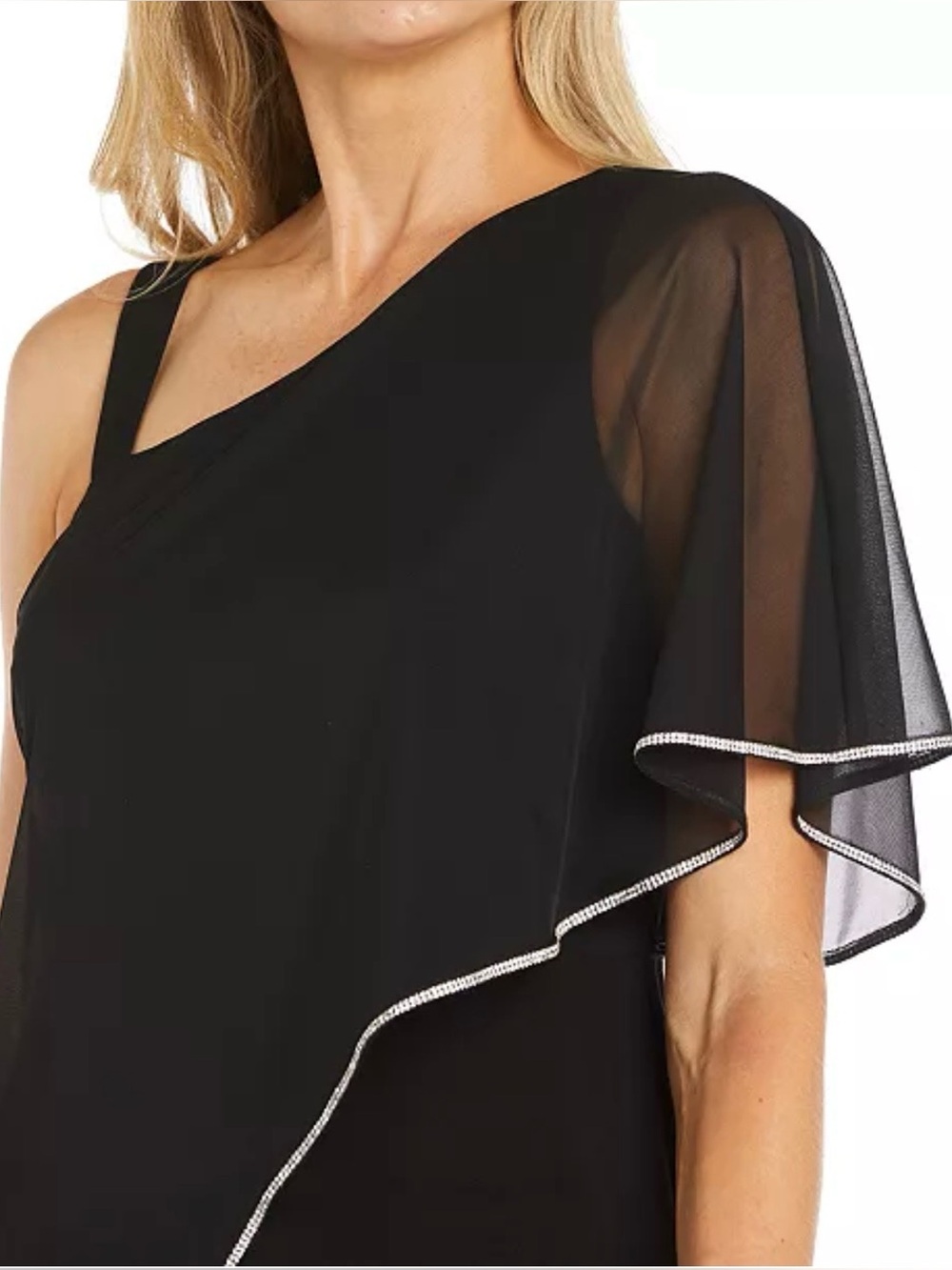 Women's Asymmetric Rhinestone-Trim Draped Jumpsuit Size 14 - Picture 2 of 10